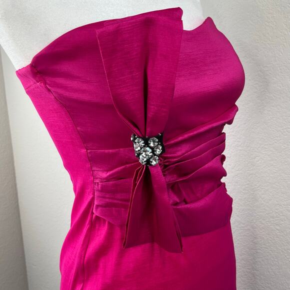 VTG Rory USA Fuchsia Pink Satin Strapless Bow Bodycon Party Mini Dress Junior XS - Picture 6 of 15